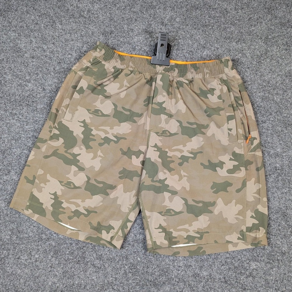 Birddogs Boomstick Camo Gym Shorts Mens Large Green Tan Camouflage Lined L